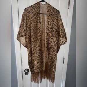 Leopard Print Fringe Kimono